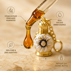 100% Reines Natürliches Agarholz Ätherisches Öl 3ml Vintage Emaille Blumen-Parfümflasche Schlüsselanhänger Langanhaltendes Oud Attar Öl - Product Image 2