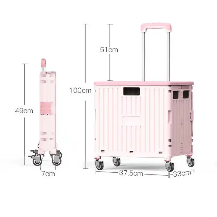 2 Wheel Climbings Plastic Mini Folding Luggage Supermarket Foldable Small Portable Shopping Trolleys Bag Cart