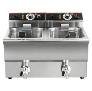 高効率商用ケータリング電気厚いステンレス鋼デュアル3.25KWポテトチップスチキンクッカーディープフライヤードレイン - Product Image 3