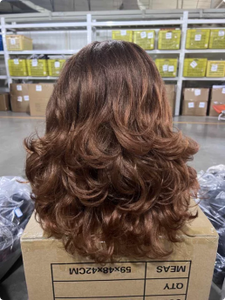 Parrucche sintetiche a strati con fascia, effetto Yaki ondulato, con frangia riccia # Parrucche MT6-30 Ombre Ginger Brown Auburn per Donne di Colore - Product Image 5