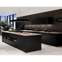 Armoire de cuisine en contreplaqué résistant à l'eau prêt à l'emploi, design en usine de Chine, ensemble complet moderne d'armoires de cuisine équipées en noir