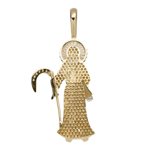 Colgante de Joyería Personalizado con Diseño de Ángel de la Muerte (Santa Muerte) con Halo de Circonitas Cúbicas y Baño de Oro de 14K - Product Image 2