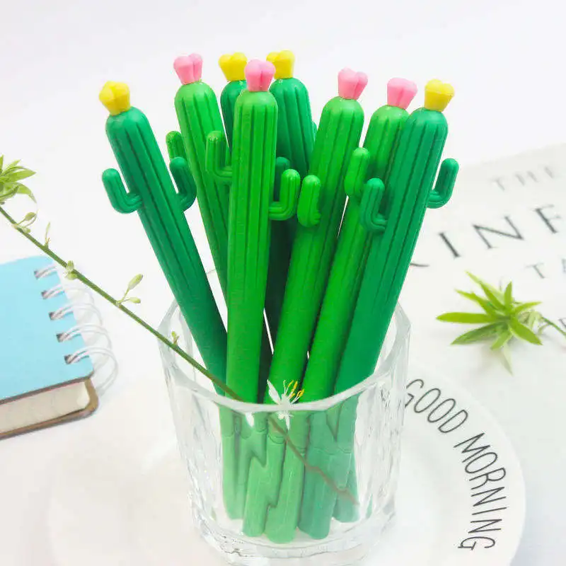 Hete Verkopende Schattige Cartoon Drukontlastingspen Cactus Zachte Lijm Neutrale Pen Creatieve Briefpapier Pen