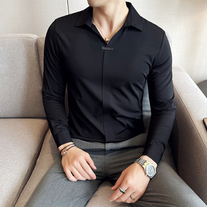 Chemise décontractée d'automne à manches longues anti-bouloches pour hommes, polo classique pour les hauts formels - Product Image 3
