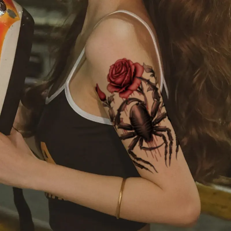 Tatuagem temporária rosa flor koi borboleta cor tatuagem etiqueta águia meio braço coxa tatuagem descartável à prova d'água