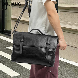 Dujiang Men's Genuine Leather Business <b>Briefcase</b> Black Crossbody Bag Durable Summer 2025 - Product Image 1