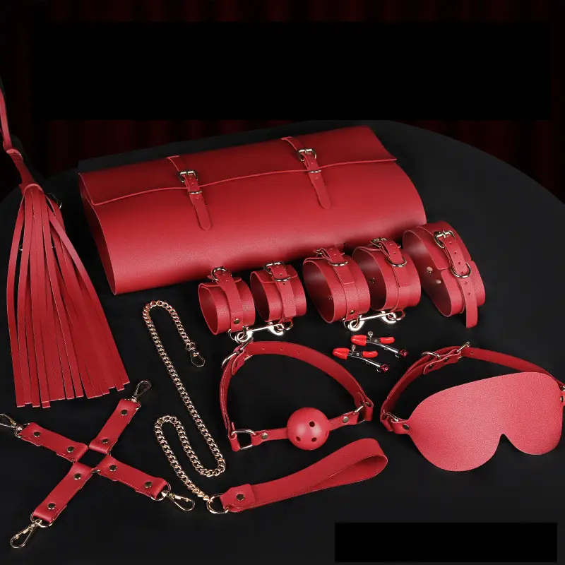 Luxus 10 Stück Leder Gear Bondage Kit mit Tasche BDSM Kragen Handschellen Sexspielzeug Bondage Set für Paare Adult Bondage Gear Fetisch