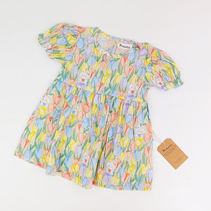 Pinuotu abiti stampati per neonati 0-12 <span class=keywords><strong>mesi</strong></span> estivi coniglietti per bambini in cotone per bambine e bambine in cotone, <span class=keywords><strong>vestito</strong></span> floreale - Product Image 1