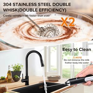 Rechargeable Milk Frother Handheld Electric Whisk 3 Speed Adjustable Coffee Frother Wand <b>Foam</b> Maker with 3 Stainless Whisks - Product Image 5
