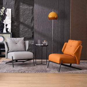 Modern Single <b>Sofa</b> Chair Orange Leather Comfortable Living Room Office Lounge Chair <b>Support</b> Structure Design - Product Image 2