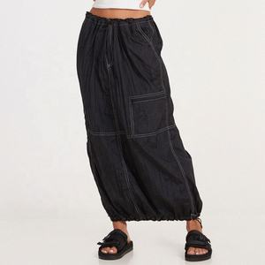 <span class=keywords><strong>Jupe</strong></span> cargo longue maxi ample noire en <span class=keywords><strong>parachute</strong></span> légère pour femmes sur mesure - Product Image 1