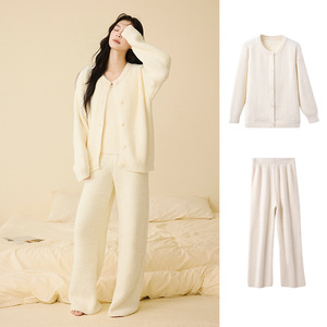 Set Due Pezzi in Morbido <span class=keywords><strong>Pile</strong></span> per Donna, Abbigliamento Casual e <span class=keywords><strong>Pigiama</strong></span> alla Moda per Autunno e Inverno, Cappotto <span class=keywords><strong>con</strong></span> <span class=keywords><strong>Bottoni</strong></span> e Pantaloni Lunghi - Product Image 5