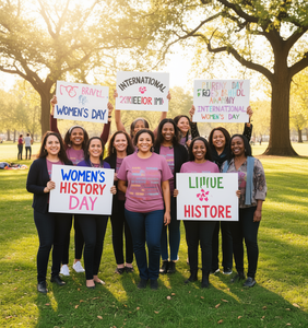 Camiseta de manga corta con cuello redondo para mujer Lead Soar, 100% algodón, camiseta con estampado de fuerza feminista, ropa informal para el mes de la historia de las mujeres - Product Image 2