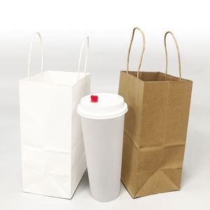 Bolsas de Papel Kraft Personalizadas al por Mayor con Logotipo para Llevar Café, Leche y Bebidas, con Asa Larga, Impresión Offset, Materiales Reciclados - Product Image 4