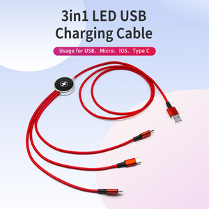 Cable USB <span class=keywords><strong>Micro</strong></span> Tipo-C 3 en 1 con Logotipo LED Personalizado, Carga Rápida de 2A, 1.2M, para Tableta, Computadora e Impresora, Regalo Promocional - Product Image 2