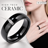 Bague en céramique noire de haute technologie avec accent en acier inoxydable argenté pour la vente en gros