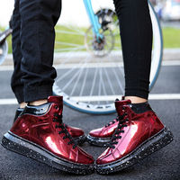 Chaussures de skate à lacets noires, rouges et argentées, en cuir PU verni, baskets décontractées pour hommes et femmes