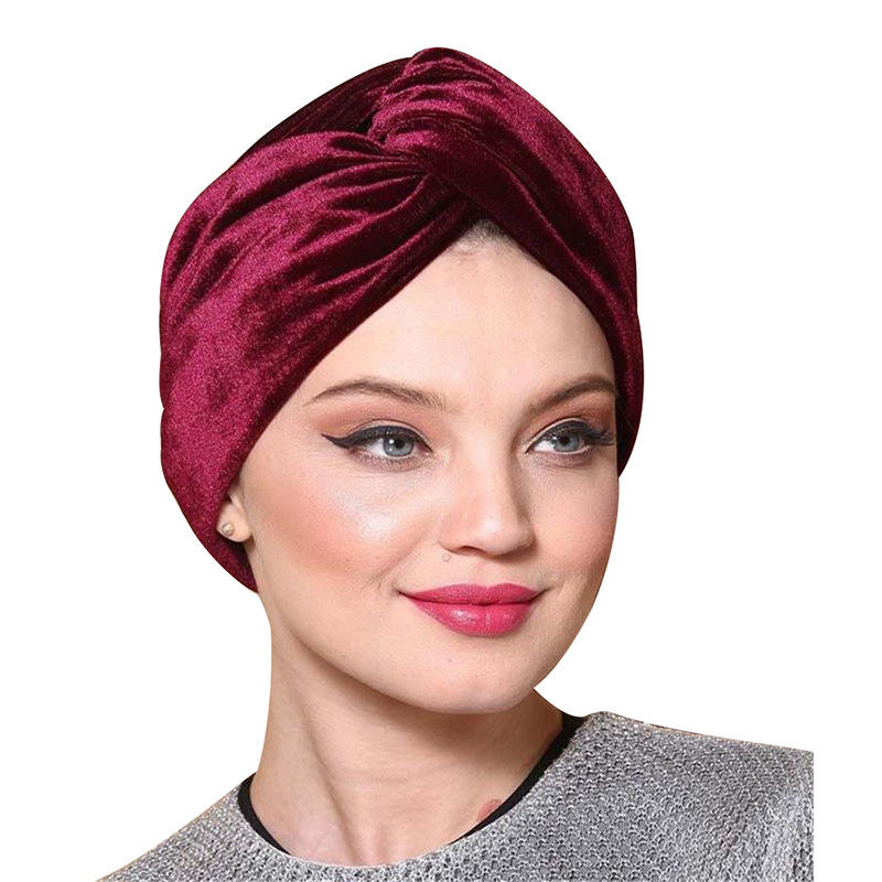 Hot Sale Plain Stretchy Chemo Skull Cap Women Head Wrap Girls Velvet Twist  Turban