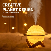 Offre Spéciale – Humidificateur Planète Jupiter 3D avec Support en Bois, Diffuseur d'Arômes Silencieux USB, Brume Froide, Veilleuse, Décoration Maison, Cadeau
