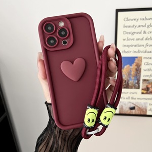 Coque de téléphone portable antichoc tendance en silicone souple 3D Cœur d'amour colorée avec cordon pour iPhone 17 16 15 14 13 12 - Product Image 4