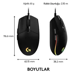 Logitech G102 G Pro Gaming FPS Glowing <b>Mouse</b> With Advanced Gaming Sensor - Product Image 3