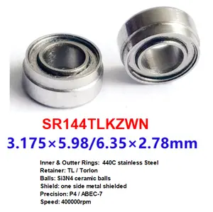 3.175X5.98X6.35X2.78Mm ABEC7 / P4 Tốc Độ Cao Gốm Nha Khoa Tay Khoan Mang SR144TLKZWN Với Torlon Lồng