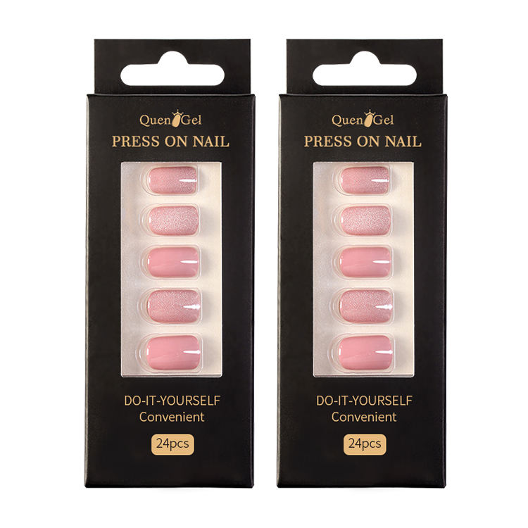 Wholesale Custom High Quality 24pcs False Nail French Luxury Mix Handmade Acrylic Medium Square Soft Gel Press on Nails