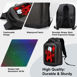 LED Backpack 16 Inch Programmable Pixel Screen Laptop Backpack <b>With</b> App <b>Control</b> Travel Motorcycle Use - Product Image 5
