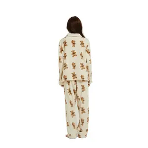 Pijamas de franela de manga larga para mujer, ropa de dormir personalizable con letras estampadas, de alta calidad, venta al por mayor