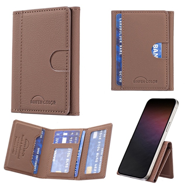 MagSafe Card Case for iPhone 16 Universal Magnetic Phone Stand Wallet with Frosted Lychee Pattern and Card Slot Organizer