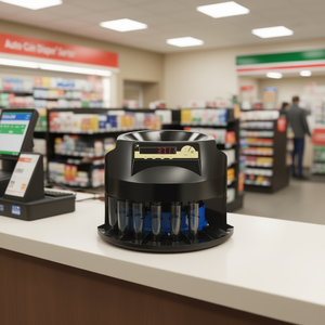 Distributeur de pièces de monnaie automatique avec écran LED, tubes à pièces en plastique noir, comptage efficace, organisation, équipement commercial - Product Image 2