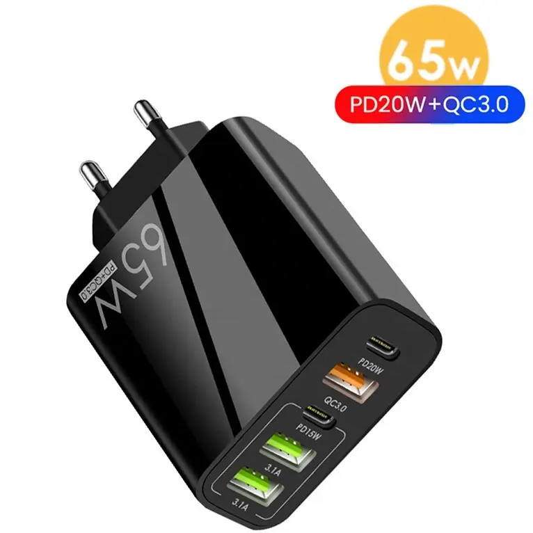 ที่ชาร์จเร็ว PD20W + QC3.0 USB,ที่ชาร์จเร็ว Usb 5พอร์ต Type C USB A 65W สำหรับ Iphone/huawei/sumsang