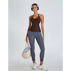 Camiseta deportiva acanalada para mujer FOXA con sujetador incorporado, diseño de bloques de color, espalda cruzada, para yoga, que absorbe el sudor, camisola atlética - Product Image 5