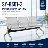 Banc d'attente 3 places en acier pour aéroport, terminal, hall public, avec structure en acier laminé à froid pour gare, hôpital, centre commercial