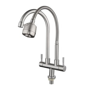 Grifo de Cocina de Acero Inoxidable, Doble Tubo, Doble Manija, Giratorio Universal, Doble Salida - Product Image 5