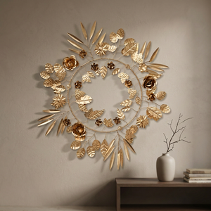Corona Navideña Metálica Glam, Redonda, Hecha a Mano, con Flores Decorativas, Sin Iluminación, Paquete Individual, Artesanía de Alta Calidad - Product Image 5