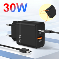 Chargeur mural USB-C double port 30W à charge rapide QC3.0 PD avec protection OTP, adaptateur d'alimentation pour téléphone portable avec prise EU/US/UK/AU