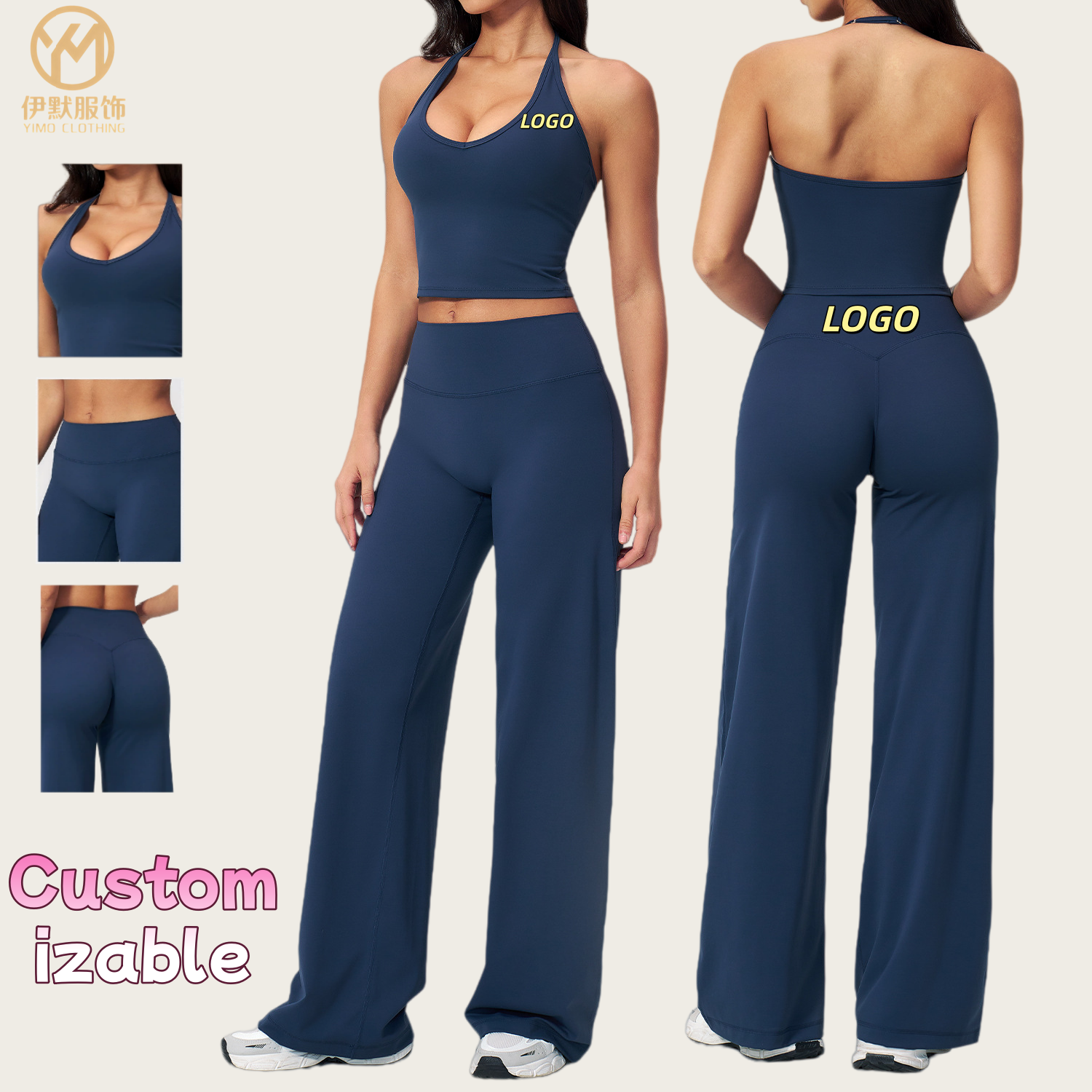 YIMO TK Seamless Yoga Set Women Halter Top and Wide Leg Pants 2 Piece Gym Outfit Trendy Backless Fitness Activewear Loungewear