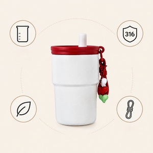 Minimalist Stainless Steel Tumbler 450ml Double Wall Vacuum Insulated With Straw And Star Charm For <b>Travel</b> - Product Image 3