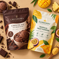 Sachets d'emballage personnalisés pour poudre de crème glacée, sachets refermables à fermeture éclair pour mélange de vanille et poudre de fruits fraise