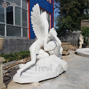 Scultura a grandezza naturale marmo psichico rianimato dalla statua di marmo di angelo bacio di cupido - Product Image 6