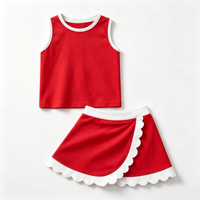 Ensemble de vêtements de sport pour enfants DH ODM avec bordure contrastée rouge, débardeur en nylon et spandex et jupe-culotte à volants, 2 pièces, style preppy