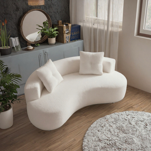 Curved 3 Seater Boneless Floor Couch Boucle Upholstered <b>Cloud</b> Sofa with 2 Pillows Minimalist Living Room Furniture - Product Image 3