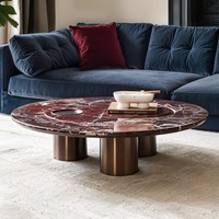 Table basse moderne en marbre Meubles de salon en pierre Marbre rouge violet naturel Pieds en acier inoxydable Tables basses rondes en pierre
