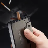 Cigarette Case with Built-in Lighter Windproof Refillable Butane Jet Torch  Lighter Automatic Ejection Cigarette Case Dispenser Box Holder (Gray)