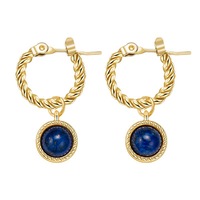 Boucles d'oreilles créoles pendantes en acier inoxydable plaqué or 18 carats avec pierre naturelle turquoise pour femme, style vintage, cadeau de fête, vente en gros, OEM