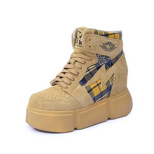 Daim Plaid Toile <span class=keywords><strong>Lacets</strong></span> <span class=keywords><strong>Cheville</strong></span> Haute Cachée Wedge Baskets Plateforme Dame Chaussures Yicheng Bottes Cuir - Product Image 1
