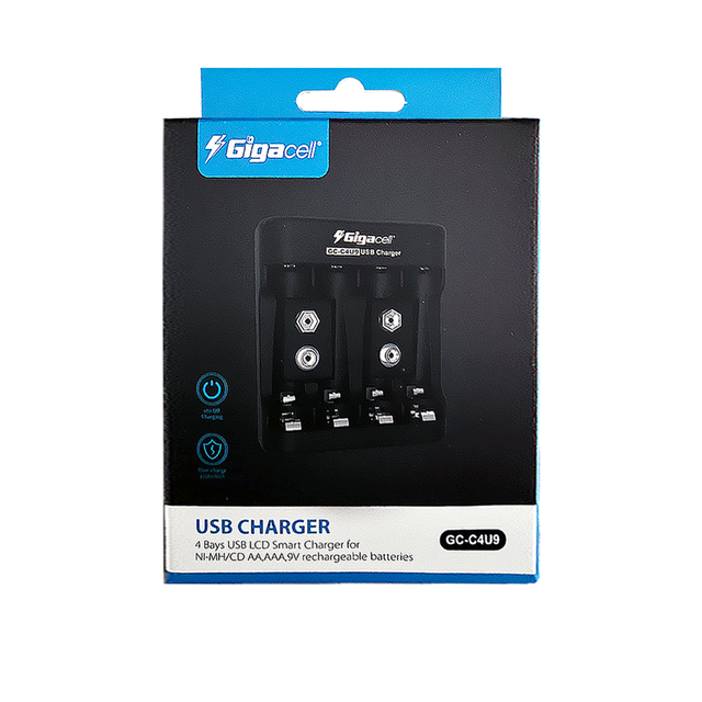 Best Selling Portable GC-C4U9 Model Battery Charger 4 Bays USB LCD Smart Charger for NI-MH/CD AA AAA 9V Rechargeable Batteries