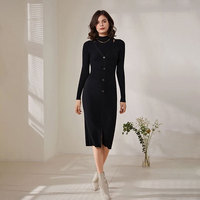 Robe longue en tricot noir élégante personnalisée pour femme, style pull, décontractée, à manches longues, en laine, pour l'hiver