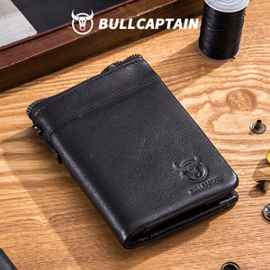 BULLCAPTAIN Men Genuine Leather <b>Wallet</b> Vintage <b>RFID</b> <b>Blocking</b> Anti‑Theft Folding <b>Wallet</b> ID Window Coin Pocket and Zipper Closure - Product Image 1